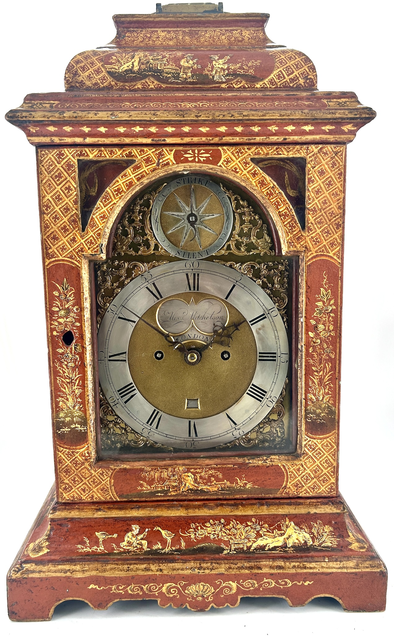 Outstanding Red Chinoiserie English Verge Twin Fusee Bracket Clock – Ca 1760
